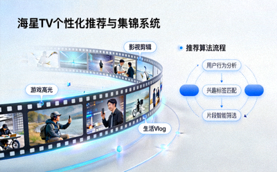 海星TV个性化推荐与集锦系统，根据用户喜好自动推荐精彩片段