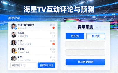 海星TV互动评论与预测功能界面，用户可发表实时评论并参与赛果预测